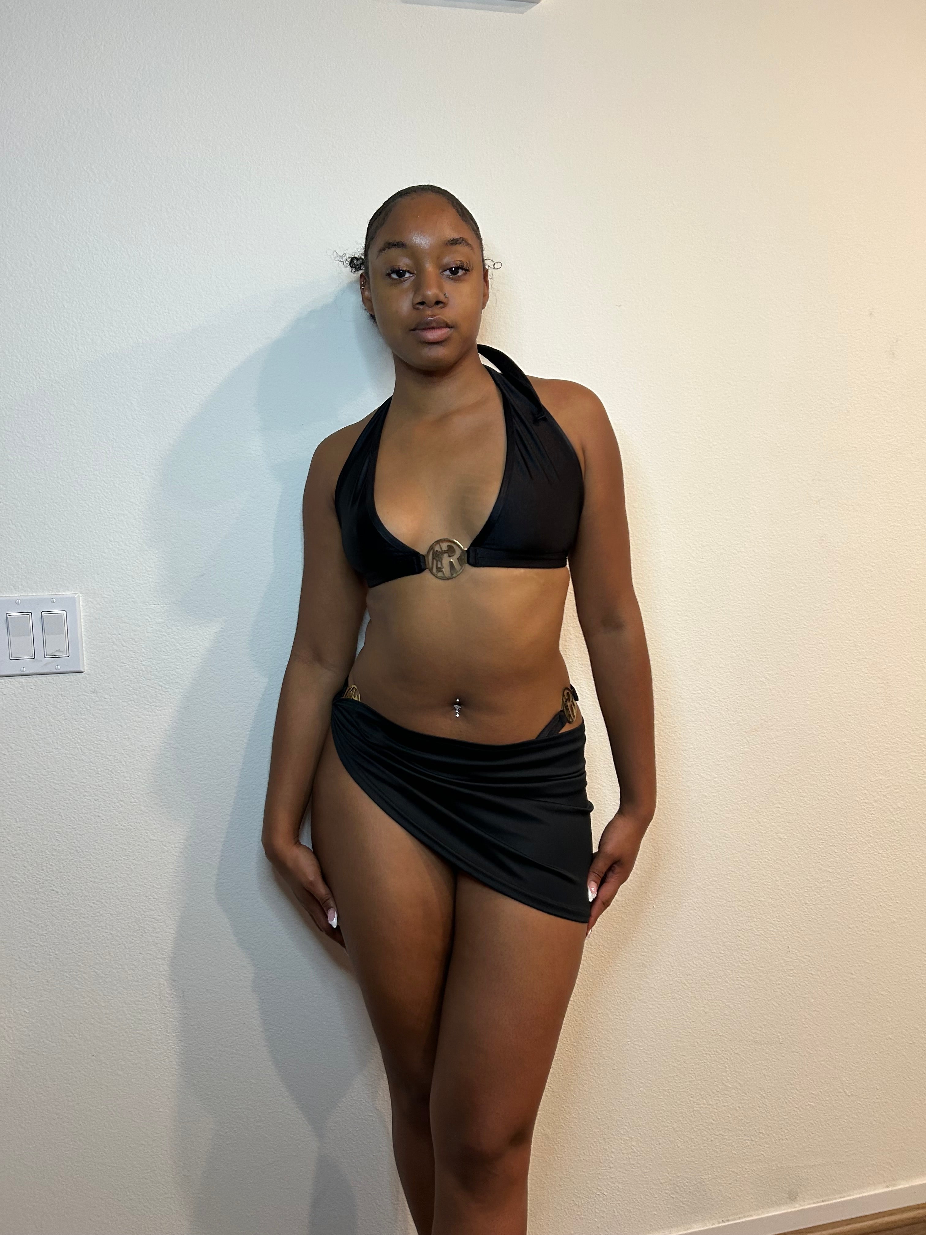 Simply Powerful 2 Piece Metal Rings Swimsuit (BLACK)